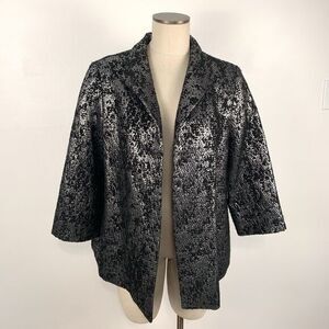 Jones New York Womens Blazer Jacket Black Silver Metallic Size Large 3/4 Sleeve